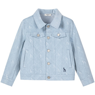 hazzys哈吉斯童装男童外套2025春季新品中大童满印牛仔外套