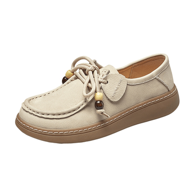 YRC休闲袋鼠鞋女2025秋季新款复古帆船鞋英伦百搭圆头真皮勃肯鞋