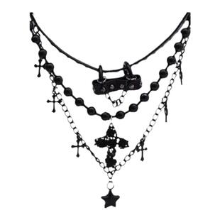 哥特风玫瑰十字架多层项链女复古朋克亚文化串珠锁骨链choker颈链