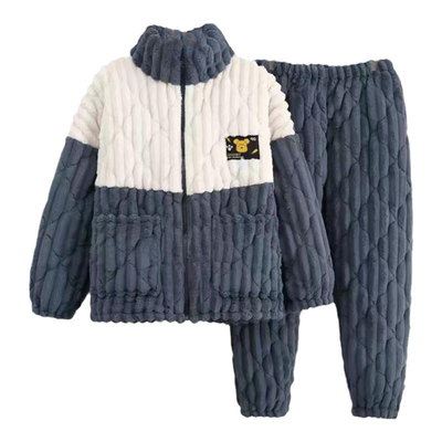 青年男珊瑚绒夹棉加厚立领睡衣冬