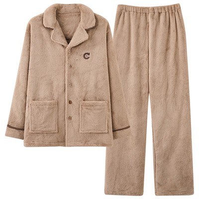 珊瑚绒睡衣男士秋冬加绒加厚保暖