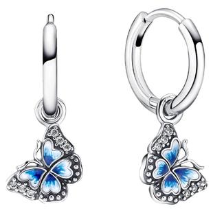 Pandora潘多拉蓝色蝴蝶环形耳环珐琅工艺浪漫礼物