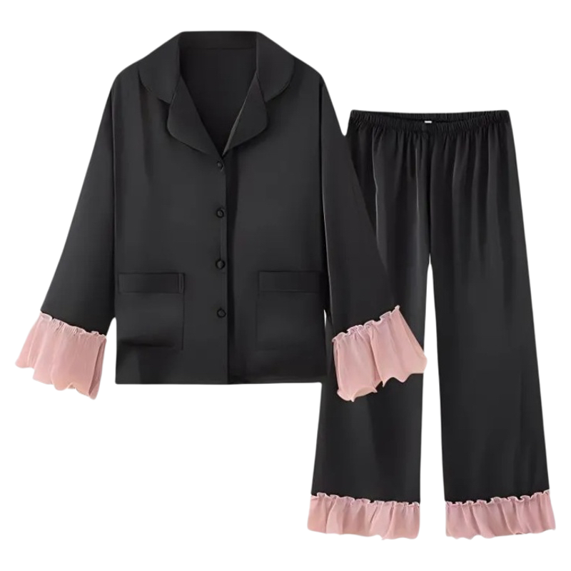 真丝睡衣喇叭袖荷叶边轻奢家居服