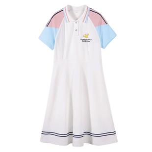 少女连衣裙夏装初中学生polo领大童女孩裙子高中生学院风长款韩版