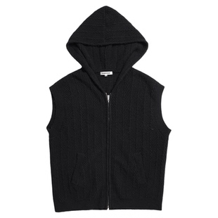 CLIMAX VISION羊毛混纺树纹提花连帽拉链针织马甲背心男女款