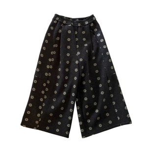 洋气花朵羊毛呢八分阔腿裤女加绒冬季新款宽松灯笼裤小个子休闲裤