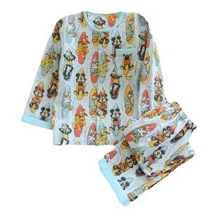 迪士尼儿童春夏季薄款纯棉纱布男童家居服可爱米奇圆领长袖睡衣套