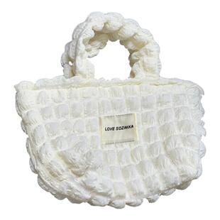 日系ins风奶油云朵小包包女 简约休闲手提包便当包少女学生手拎包