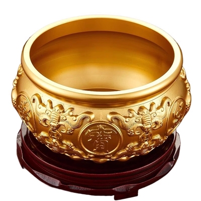 聚宝盆摆件招财聚财纯铜存钱罐黄铜米缸客厅开业礼品水晶大气元宝