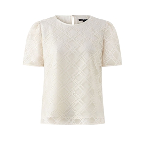 PRICH法式泡泡袖圆领蕾丝格纹短袖衬衫夏季新款气质上衣女