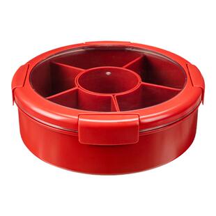 霜山红色果盘干果盒密封可旋转零食托盘搬家婚房过新年糖果收纳盒