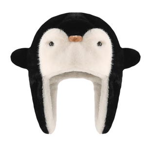 可爱企鹅毛绒帽子女秋冬新款保暖防寒冬天护耳加厚显脸小包头帽