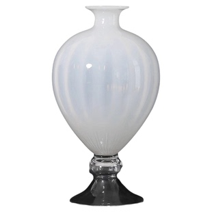 新中式白色高脚玻璃花瓶摆件高级感客厅插花装饰餐桌水培鲜花器皿