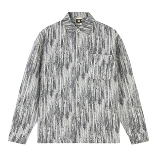 BONELESS小香风提花衬衫式夹克翻领铁标logo肌理外套简约情侣上衣