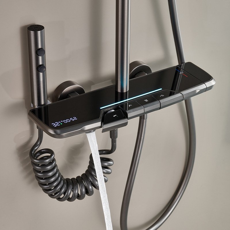 高端全铜钢琴铜按键花家用灯淋浴套装氛围数显多功能恒温洒套装