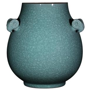 叶小春龙泉青瓷冰裂三阳开泰花瓶玄关客厅陶瓷摆件插花文玩收藏