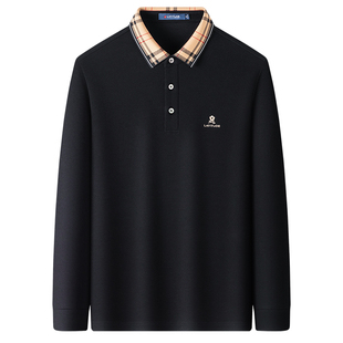 [双面丝光棉]梦特娇男士polo衫长袖25秋装格纹翻领纯色棉T恤通勤J