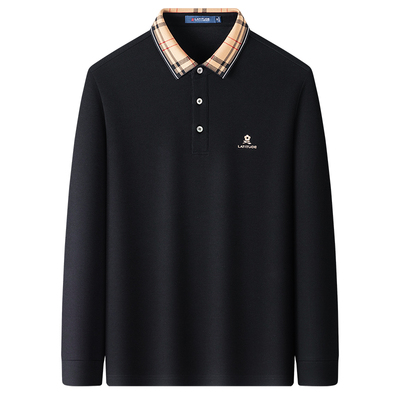 梦特娇双面丝光棉格纹翻领polo衫