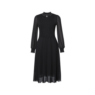 [多色款]koradior珂莱蒂尔法式优雅浪漫半高领百褶连衣裙女