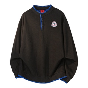 查尔斯桃心 老钱风手缝线亨利领卫衣男女春秋季设计感休闲上衣服