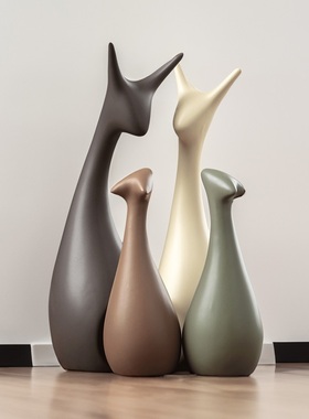 客厅摆件北欧家居玄关摆设摆件电视柜釉瓷鹿鹿工艺品小白瓷酒柜