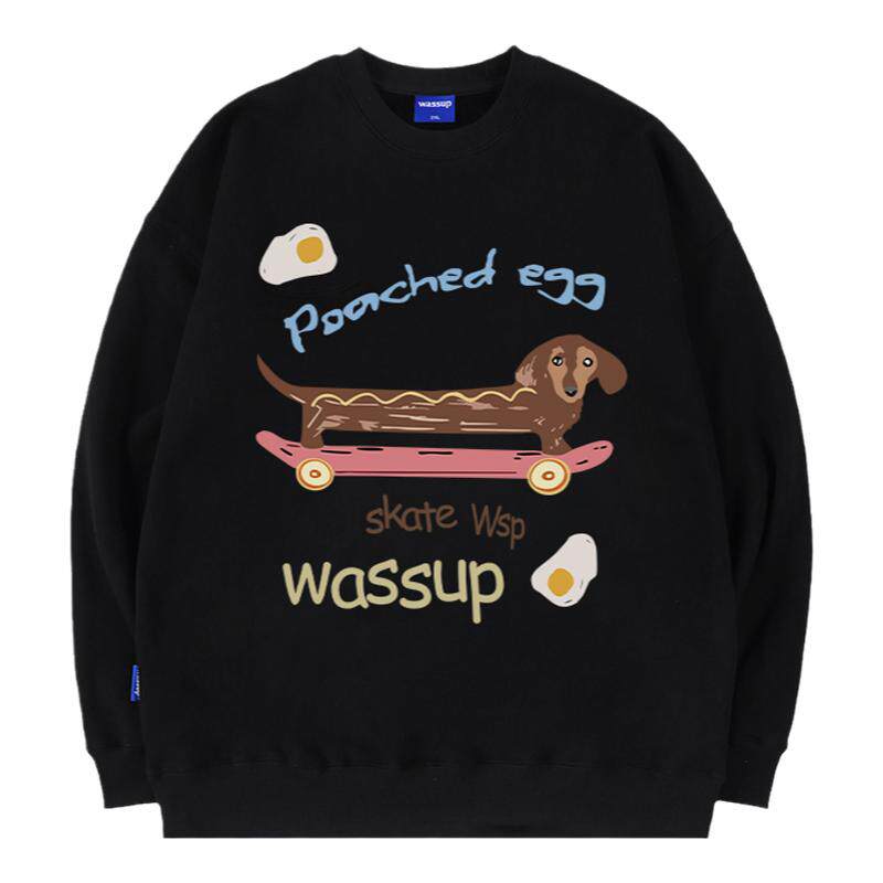 WASSUP美式香肠狗圆领卫衣男