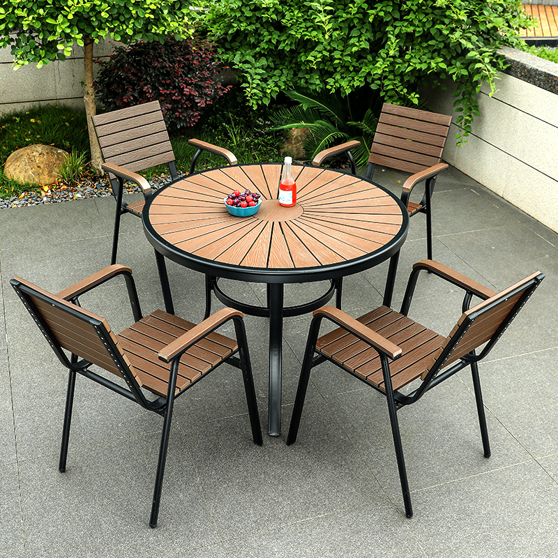 远茂户外庭院桌椅塑木圆桌防腐木室外休闲防露台别墅露天休闲组合