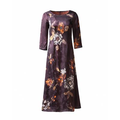 国风长款香云纱印花修身长连衣裙