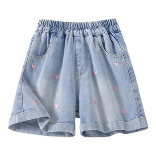 巴布豆女童牛仔短裤薄款夏季2026新款夏日童装运动裤儿童夏装裤子
