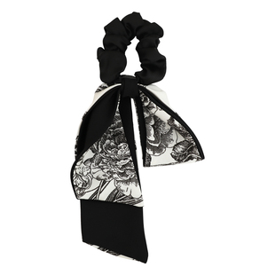 中式国潮水墨清冷印花图案发圈气质缎面飘带蝴蝶结低马尾发绳发饰
