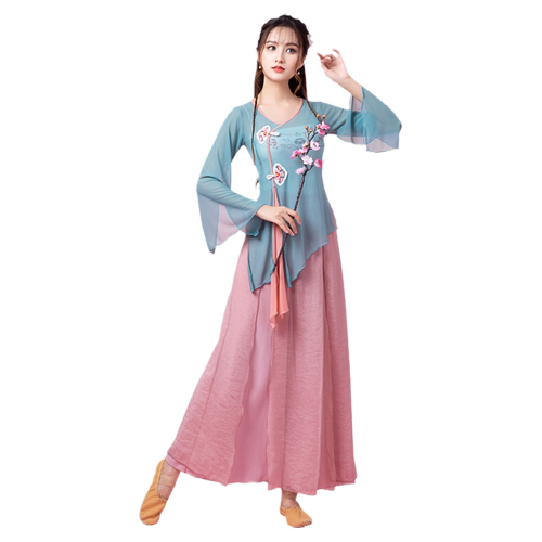 古典舞蹈女飘逸纱衣身韵练功服装新款短款上衣中国风民族表演出套