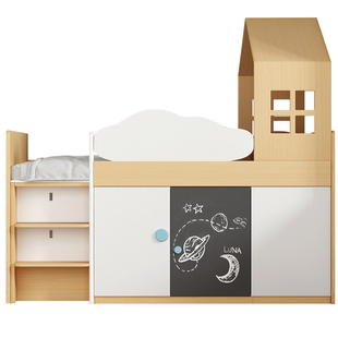 儿童床半高床小户型单人床男女孩上床下柜带学习桌床衣柜床树屋床