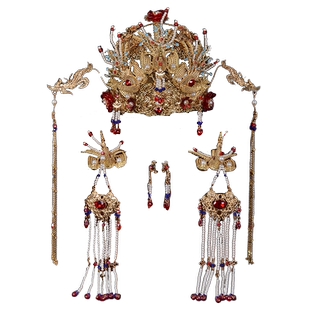 中式新娘头饰秀禾步摇流苏发冠配饰明制凤冠结婚发饰汉服婚礼头冠