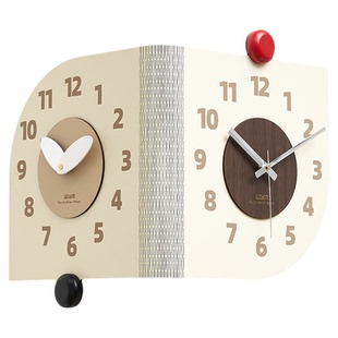 NORI免打孔双面转角挂钟2026新款客厅简约大气拐角时钟装饰墙挂墙