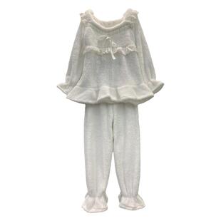 法式甜美蕾丝蝴蝶结公主风睡衣加厚可爱时尚两件套珊瑚绒家居服女