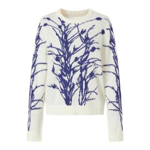 IMM尹默春超幼马海毛双色提花麦穗光影印花圆领毛针织衫女
