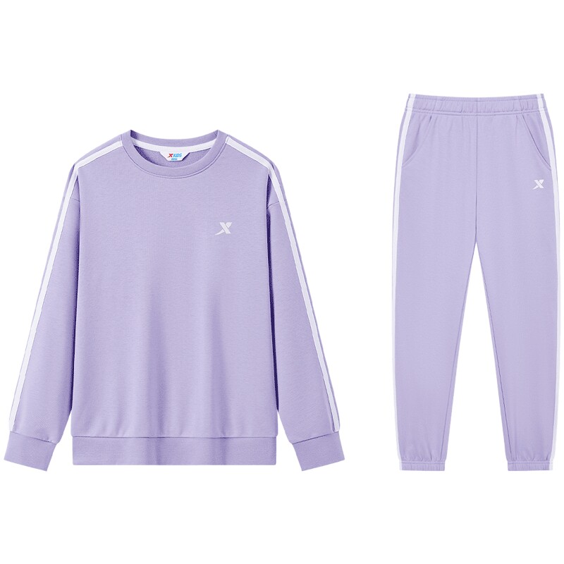 特步童装女童圆领运动服套装2026春季新款运动套头卫衣长裤两件套