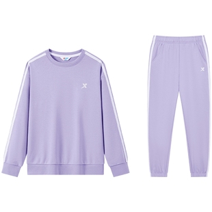 特步童装女童圆领运动服套装2026春季新款运动套头卫衣长裤两件套