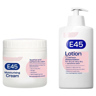 英国E45保湿修护霜润肤乳秋冬敏皮舒缓身体乳500ml大白罐面霜350g