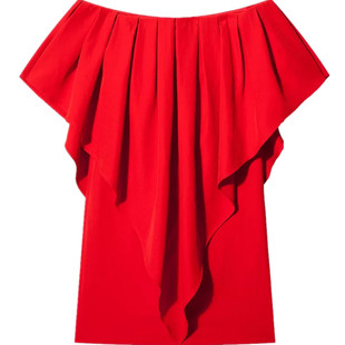 高定潮牌一字领露肩性感红色连衣裙晚宴生日聚会蝴蝶结小众礼服裙