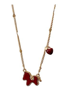 红色小马钱币吊坠项链轻奢小众