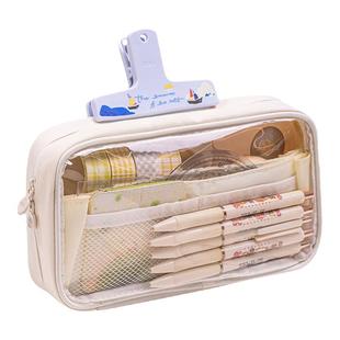 得力大容量透明火山包笔袋ins风文具盒女童女款女孩23年新款初中生铅笔盒小学生高中学生女生高颜值简约日系