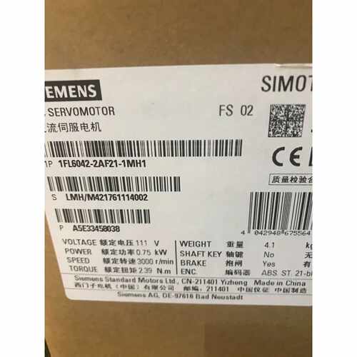 议价西门子1FL6042-2AF21-1MH1/S-1FL6V90电机工作电压230V/0.75k