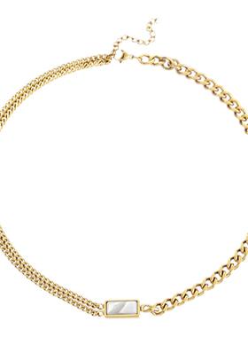 嘻哈钛钢项链女方形夸张双层欧美