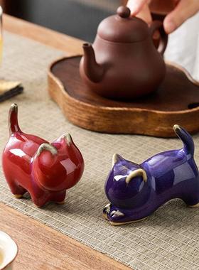 故宫创意可爱陶瓷小猫咪摆件桌面客厅茶几装饰品鱼缸盆栽造景茶宠