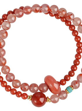 普陀山招财天然南红玛瑙双圈手串