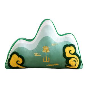 新年办公室刺绣靠山靠垫定制红色礼物抱枕一对毛巾绣山形沙发靠枕