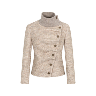 dorydory2025秋冬新款复古针织领拼接不规则门襟毛呢小西装外套女