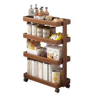 实木置物架落地书架沙发边柜可移动带轮多层窄柜厨房夹缝收纳架子