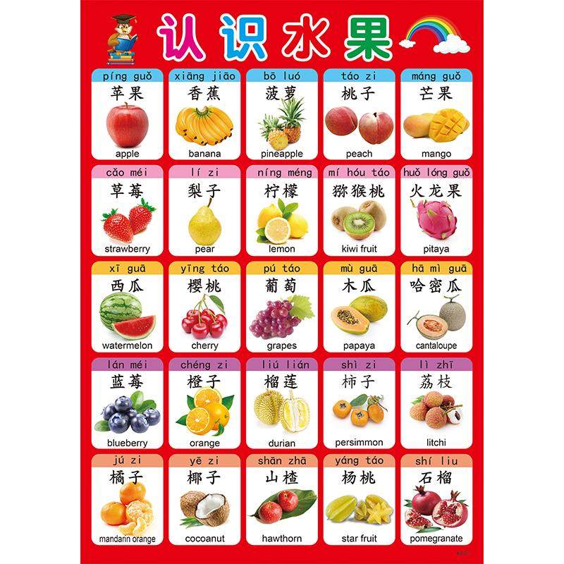 儿童早教认识水果蔬菜动物交通工具无声启蒙认知挂图海报墙贴纸画